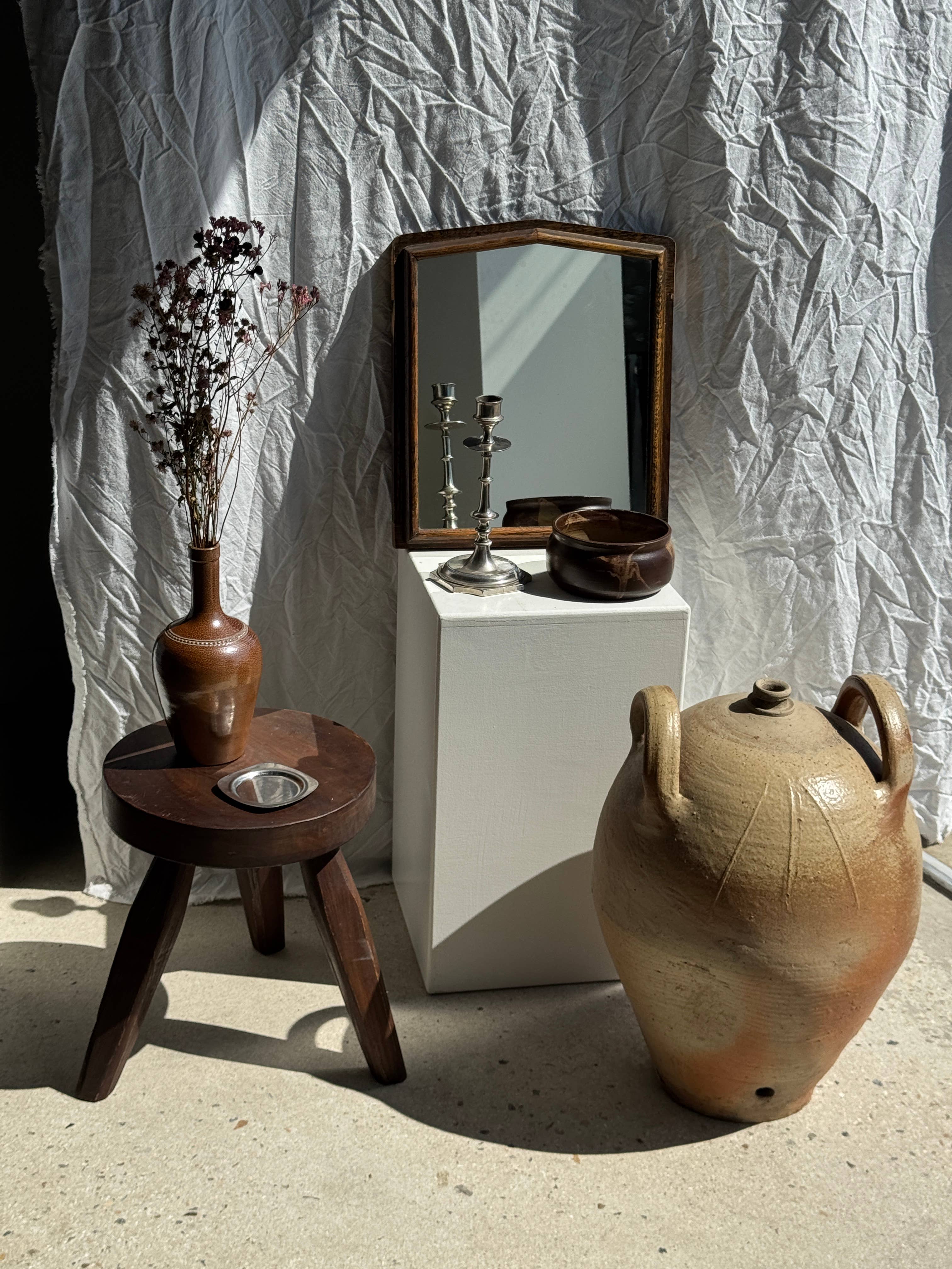 Brown Small antique English rectangular mirror with pediment for wholesale on Faire16