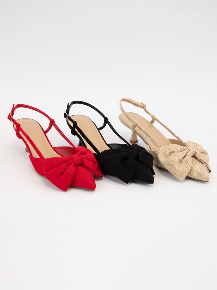 CCOCCI - Wholesale Low Heels - Women's - DODA BIG BOW ON POINTED-TOE SLINIGBACK KITTEN HEEL