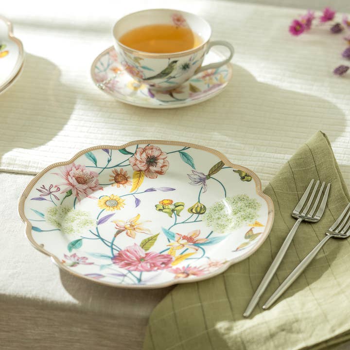 Grace Teaware - Wholesale Dinner Plate - Spring Flowers 9.25" Fine Porcelain Dessert Plate