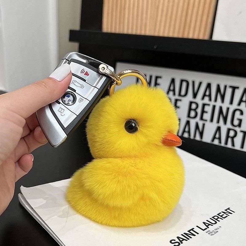 Jaune Joli porte-clés en fourrure de lapin Swimming Duck Rex en vente sur Faire1