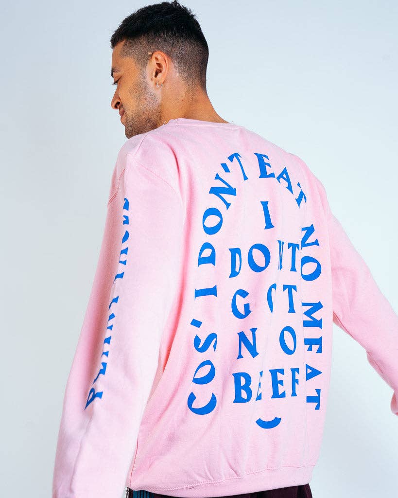 Plant Faced Clothing - Vendita all'ingrosso Felpa stampata - Unisex - Maglione No Beef - Rosa confetto x Blu elettrico11