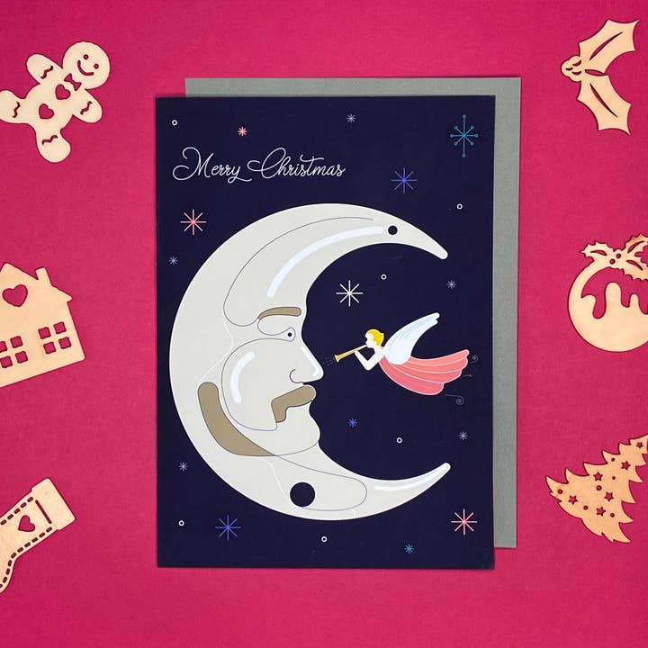 Chalaris - Vente Cartes de Noël - Carte de Noël - Ange sérénadant la Lune2