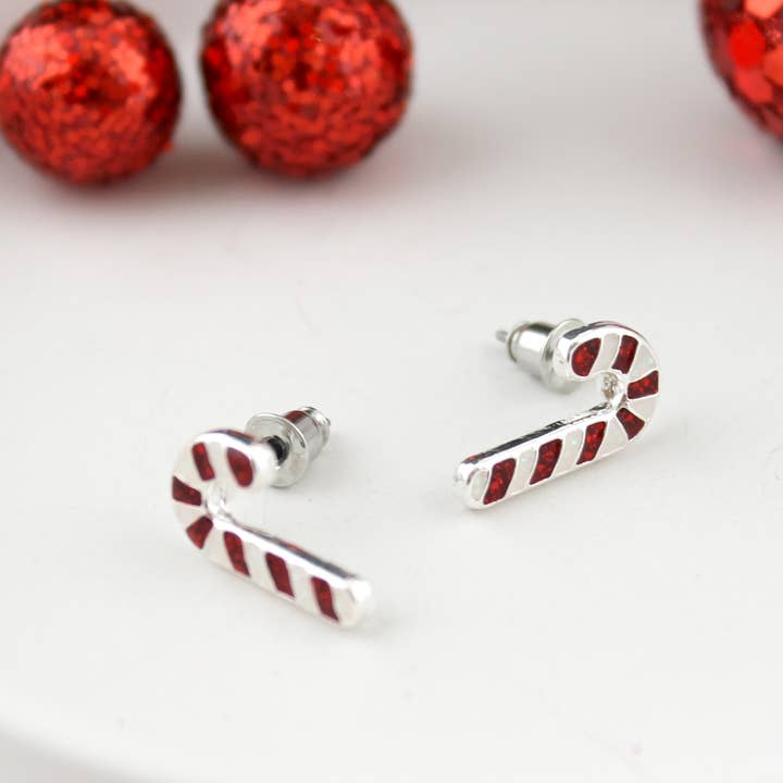 Seasons Jewelry - Wholesale Stud/Post Earrings - Christmas Candy Cane Stud Earrings