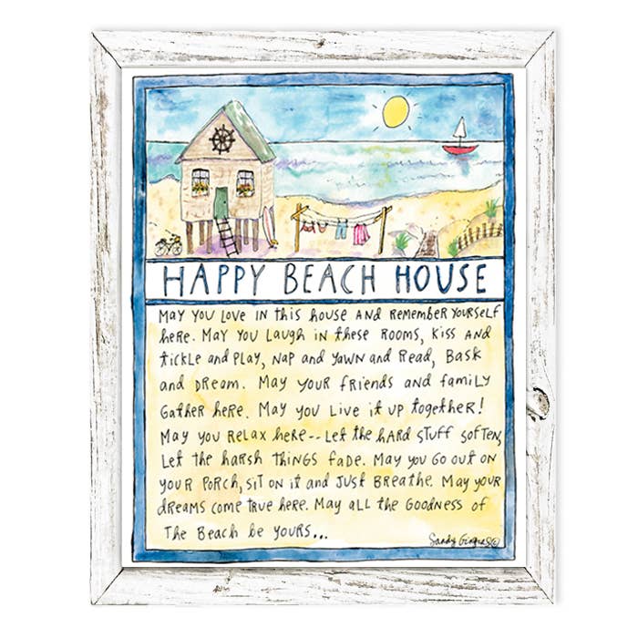 'Happy Beach House' van Sandy Gingras - Shelf Art voor wholesale door Sweet Gumball Inc.