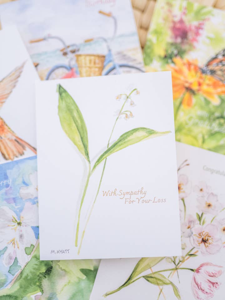 "Lily of the Valley" Watercolor Sympathy Greeting Card for wholesale by Melissa Hyatt