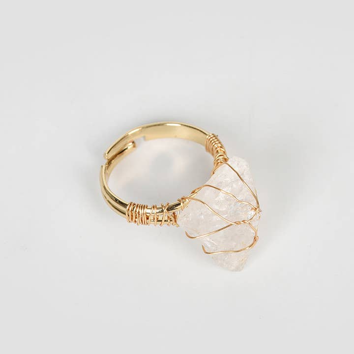 Mio Queena - Wholesale Cocktail/Statement Ring - Natural Irregular Rough Stone Wound Copper Wire Ring