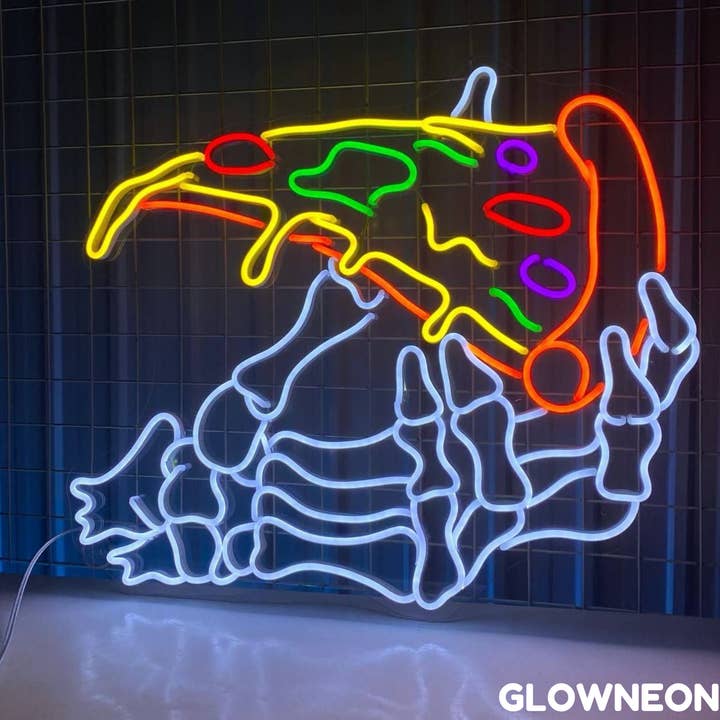 Glow Neon - Wholesale Neon Sign - Skeleton's Hand Pizza Neon Sign, Pizza Restaurant Led Light2