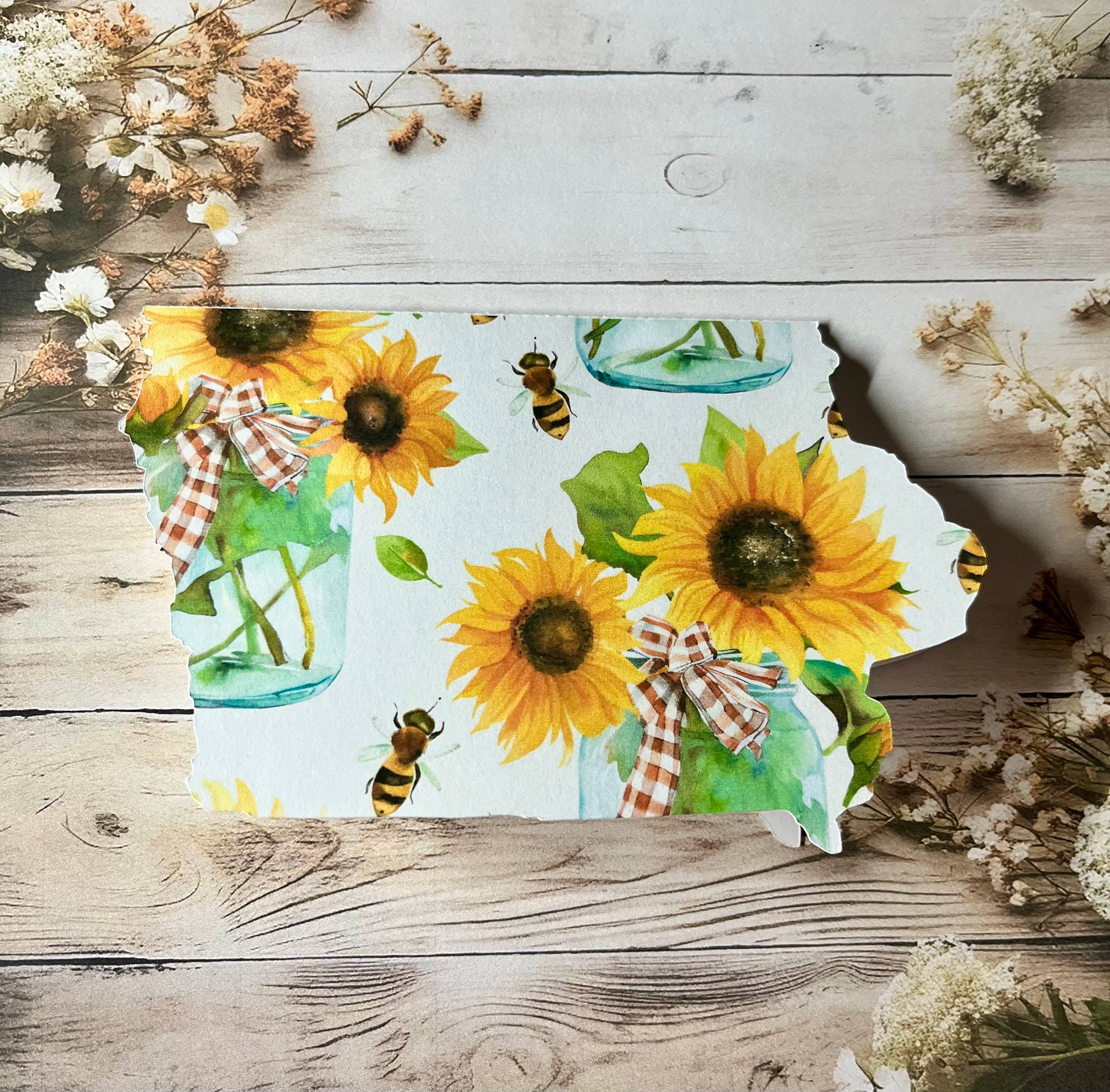 Iowa Paper Farm - Wholesale Everyday Greeting Card - Iowa with sunflowers and bees greeting card - single