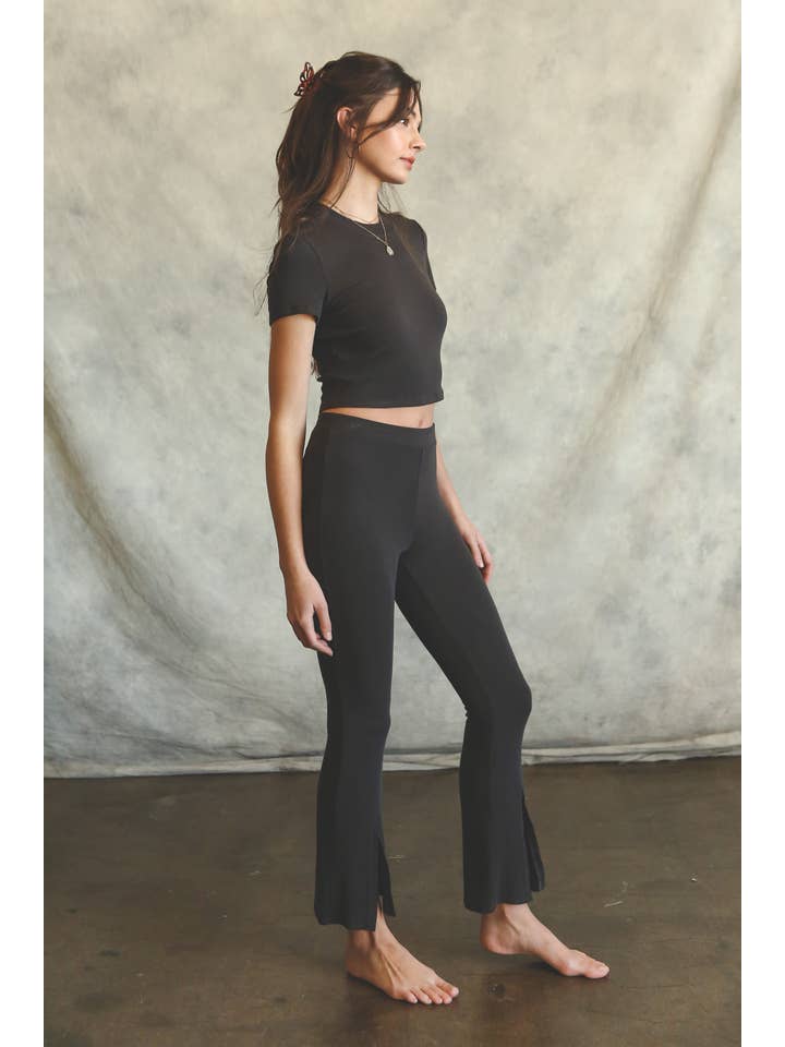 Listicle - Wholesale Lounge Set - Women's - Ribbed Crop Top & Split Hem Pants Set15