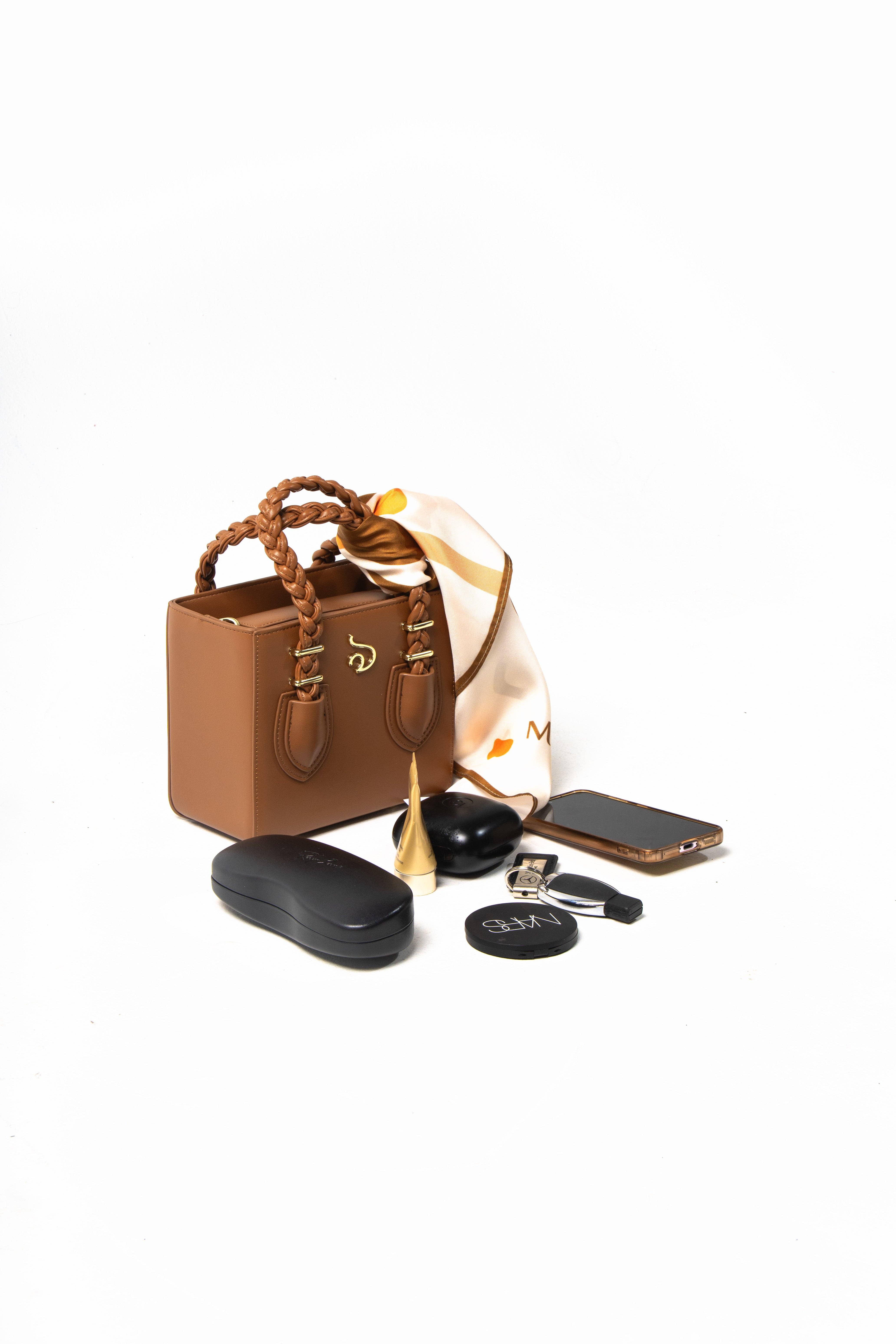 Mesan – Sacola - Mulher por atacado – Tote Boxy Castanho 'Oyin' Com Ferragens Douradas3