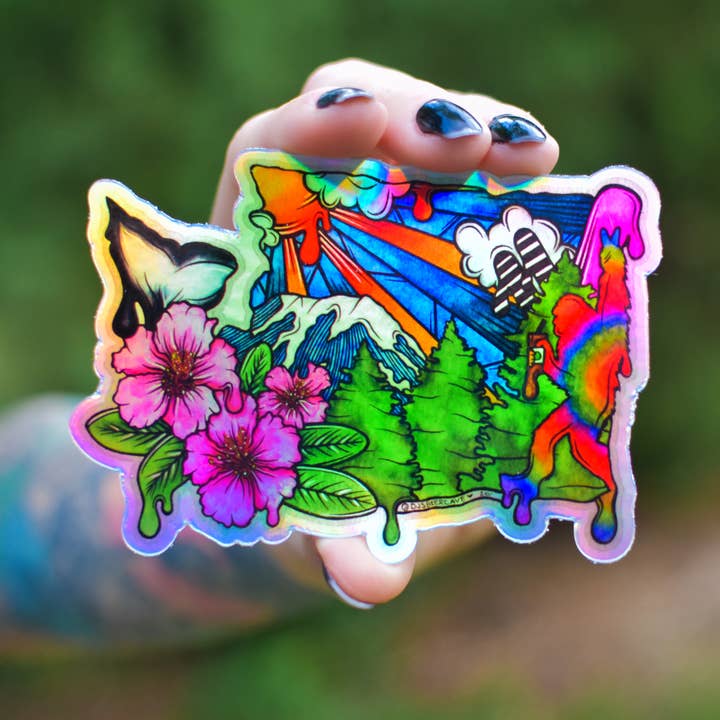 Washington Holographic Sticker, 4x3in for wholesale by Catnip and Kittens