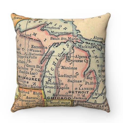 Michigan Map Pillow – 18" Square Throw Pillow for wholesale by Daisy Mae Designs