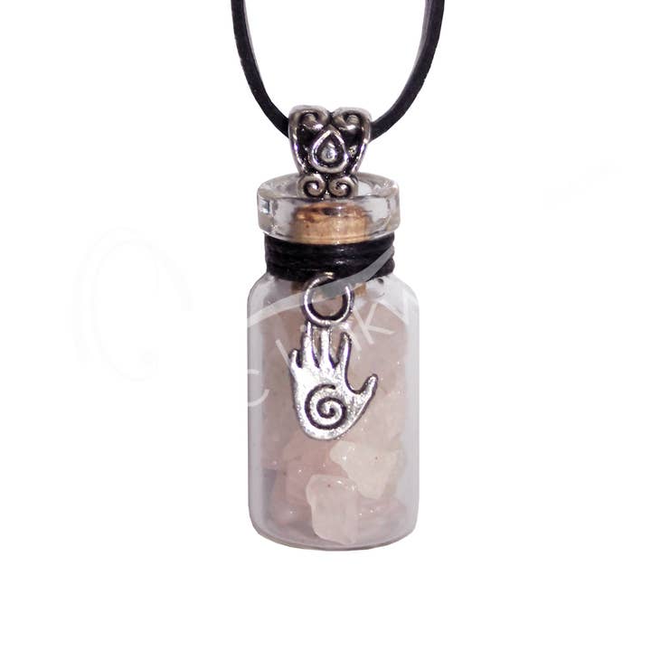 Oceanic Linkways Inc - Wholesale Spiritual stone/crystal - (PC)NECKLACE - CHIPS STONES IN BOTTLE ROSE QUARTZ WITH SPIR0