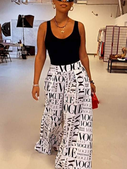graphic wide leg maxi pants for wholesale by Fashion Combination