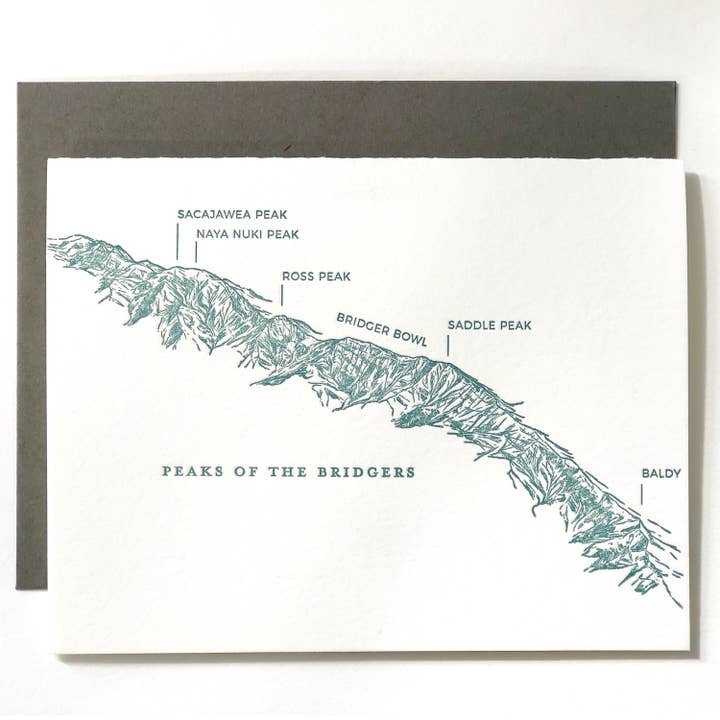 Peaks of the Bridgers Letterpress Card for wholesale by Ice Pond Press