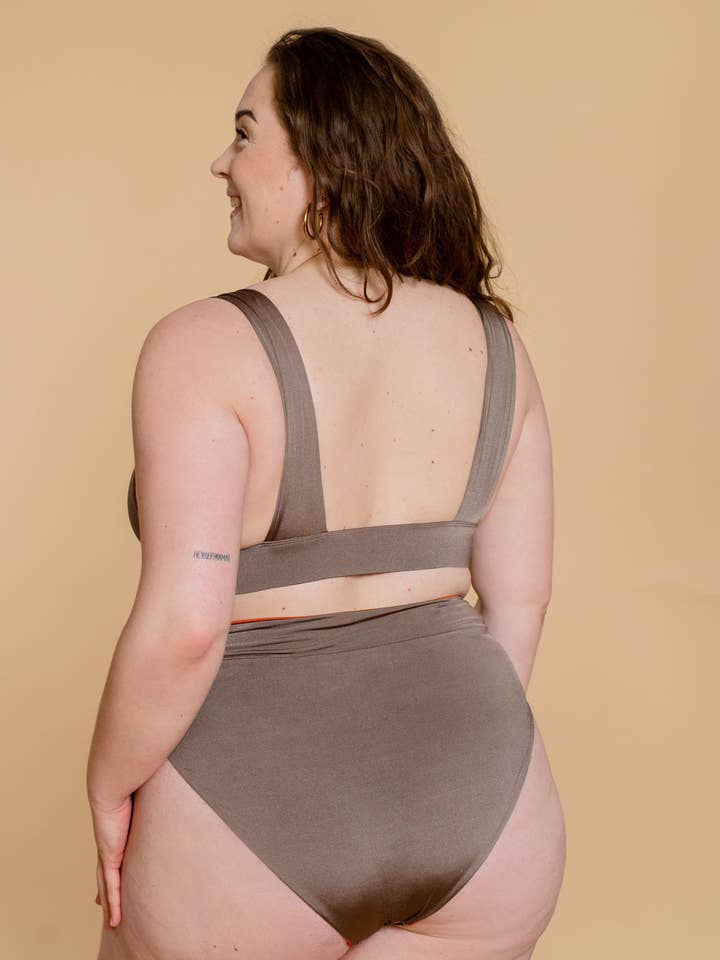 Parte inferior de cintura alta reversível em laranja e cinza por atacado de Kaly Ora