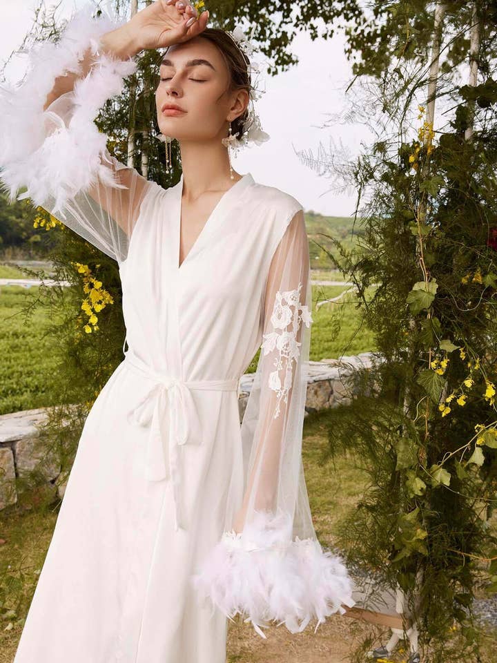 White Feather Bridal Robe for wholesale on Faire