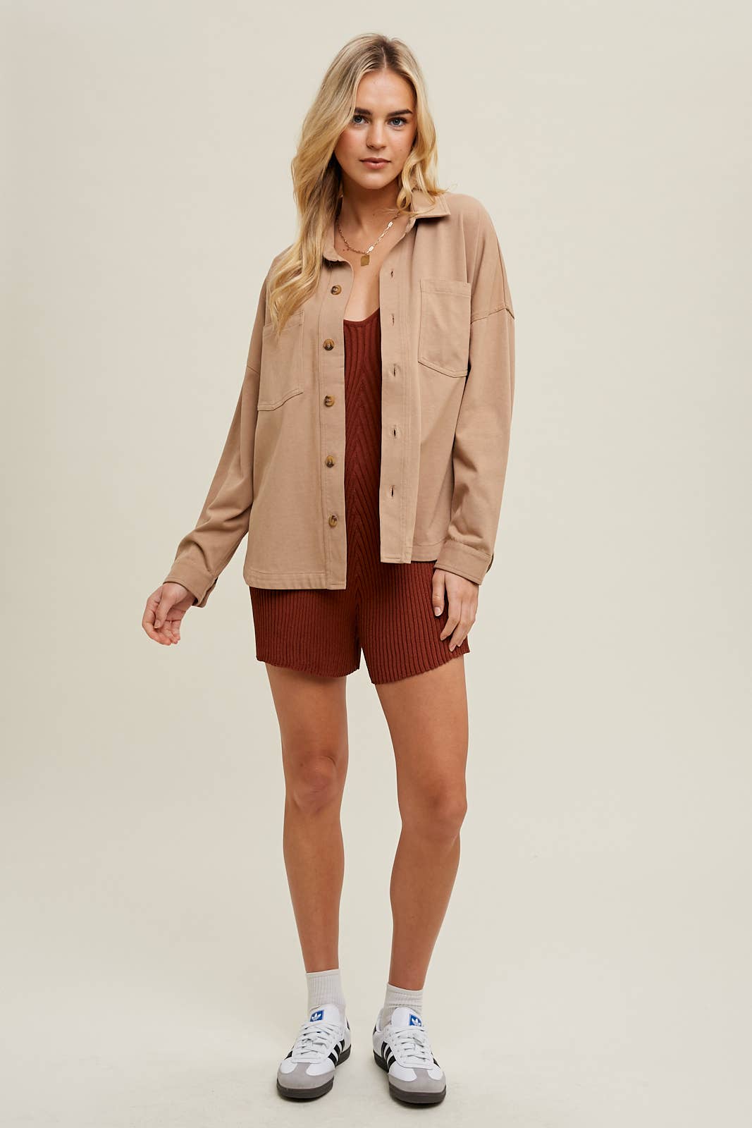 Wishlist Apparel - Wholesale Shirt Jacket/Shacket - Women's - COTTON KNIT SHACKET WITH POCKETS / WL24-84811