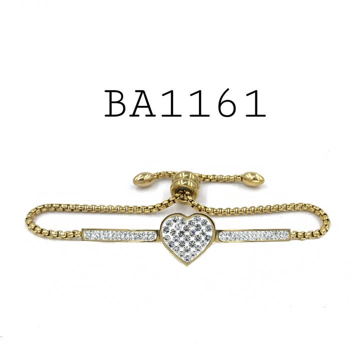 Bracelet CZ Heart en acier inoxydable doré avec fermeture Lariat pour la vente par Nisso & Co. NYC Jewelry Wholesale
