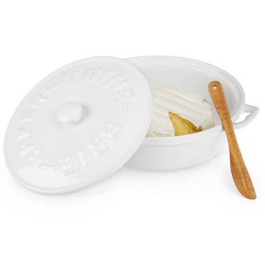 Twine - Wholesale Baking Dish - White Ceramic Brie Baker & Lid w/ Acacia Spreader