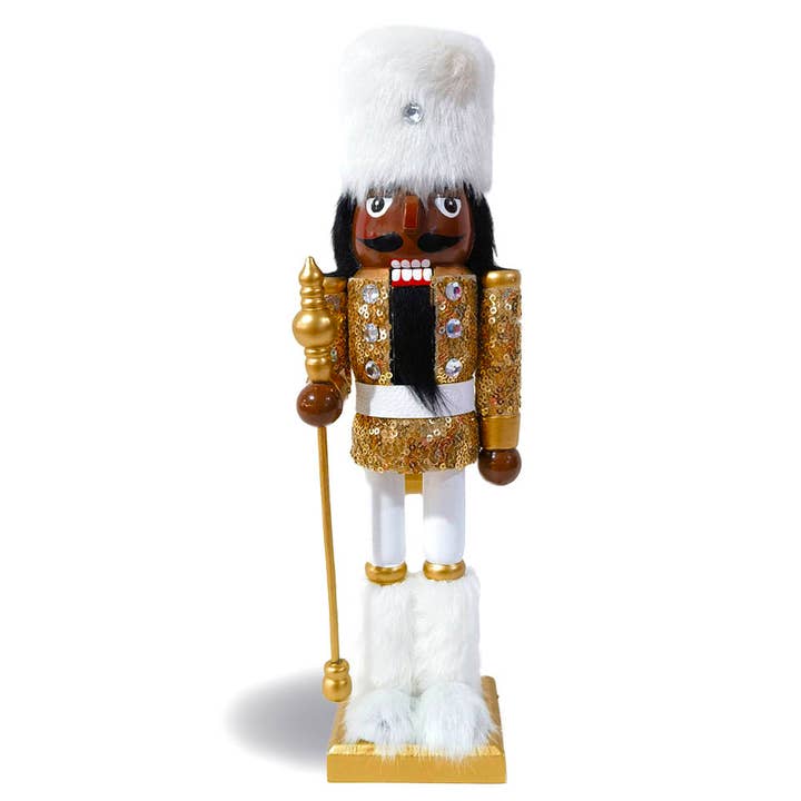 Lavish African American Gold Soldier Nutcracker 12 inch for wholesale by Nutcracker Ballet Gifts