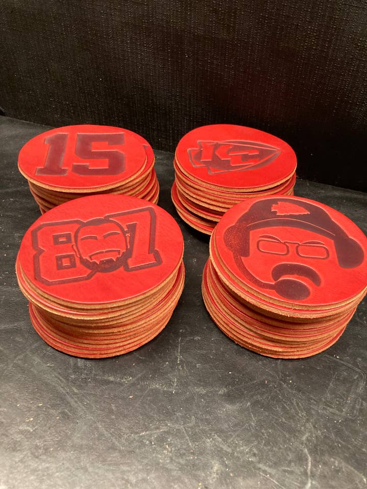 KC Football Coasters (set of 4) for wholesale by Madison Street Leather