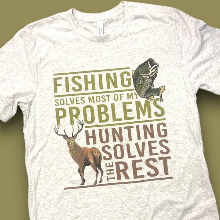 T-shirt Fishing Solves Problems Hunting pour homme pour la vente par The Lyrical Spirit, LLC