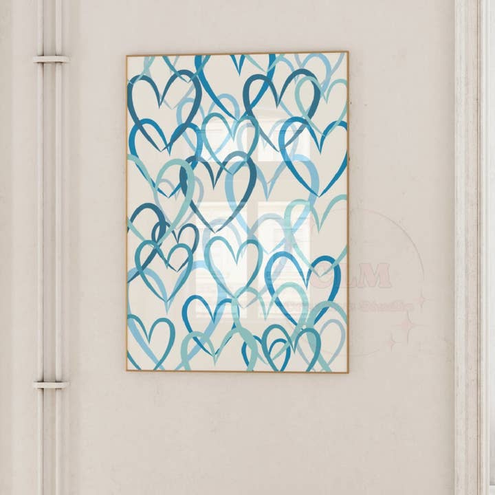 Blue Brushed Hearts Wall Art Prints for wholesale by CLM Creative Studio