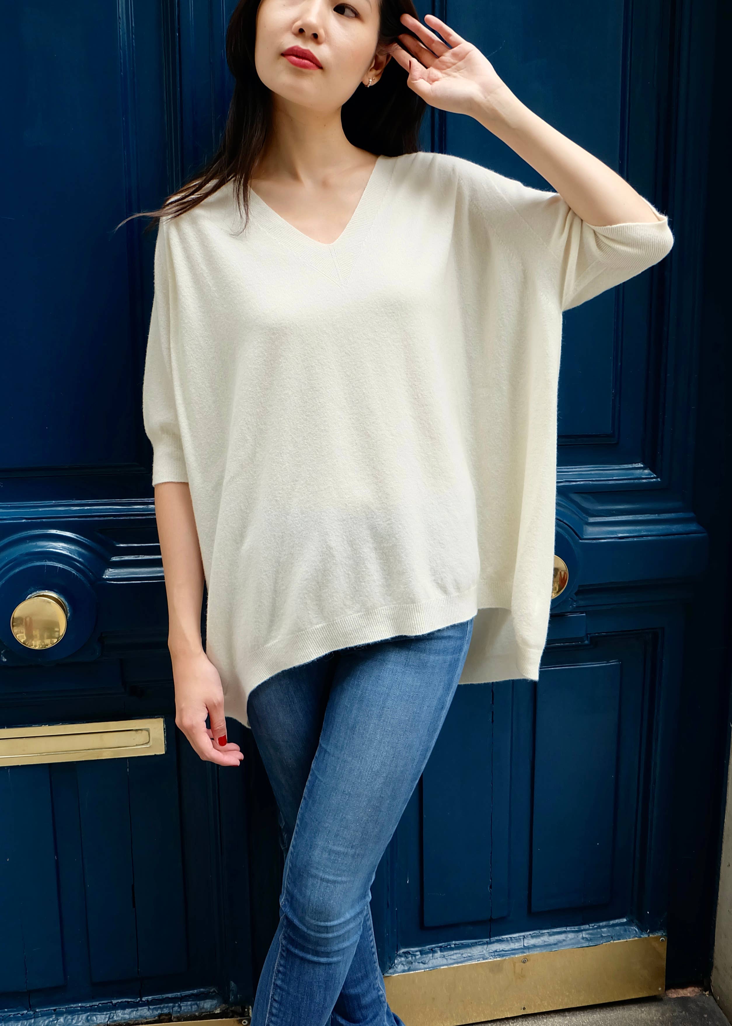 JULIA PARIS – wholesale Pullovertröja - Dam – Stickad tröja med korta ärmar och strukturerad V-ringning14