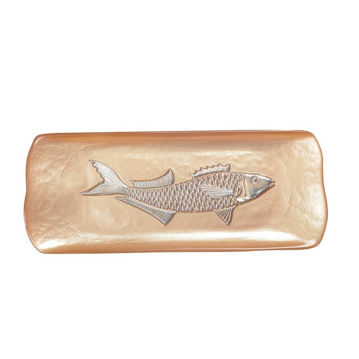 Piatto rettangolare caramello con pesce argento 31,7x12,7cm per la vendita all'ingrosso da parte di AULICA