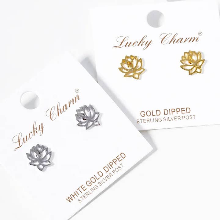 Wild Honey - Wholesale Stud/Post Earrings - White Gold Dipped Brass Water Lily Post Stud Earrings2