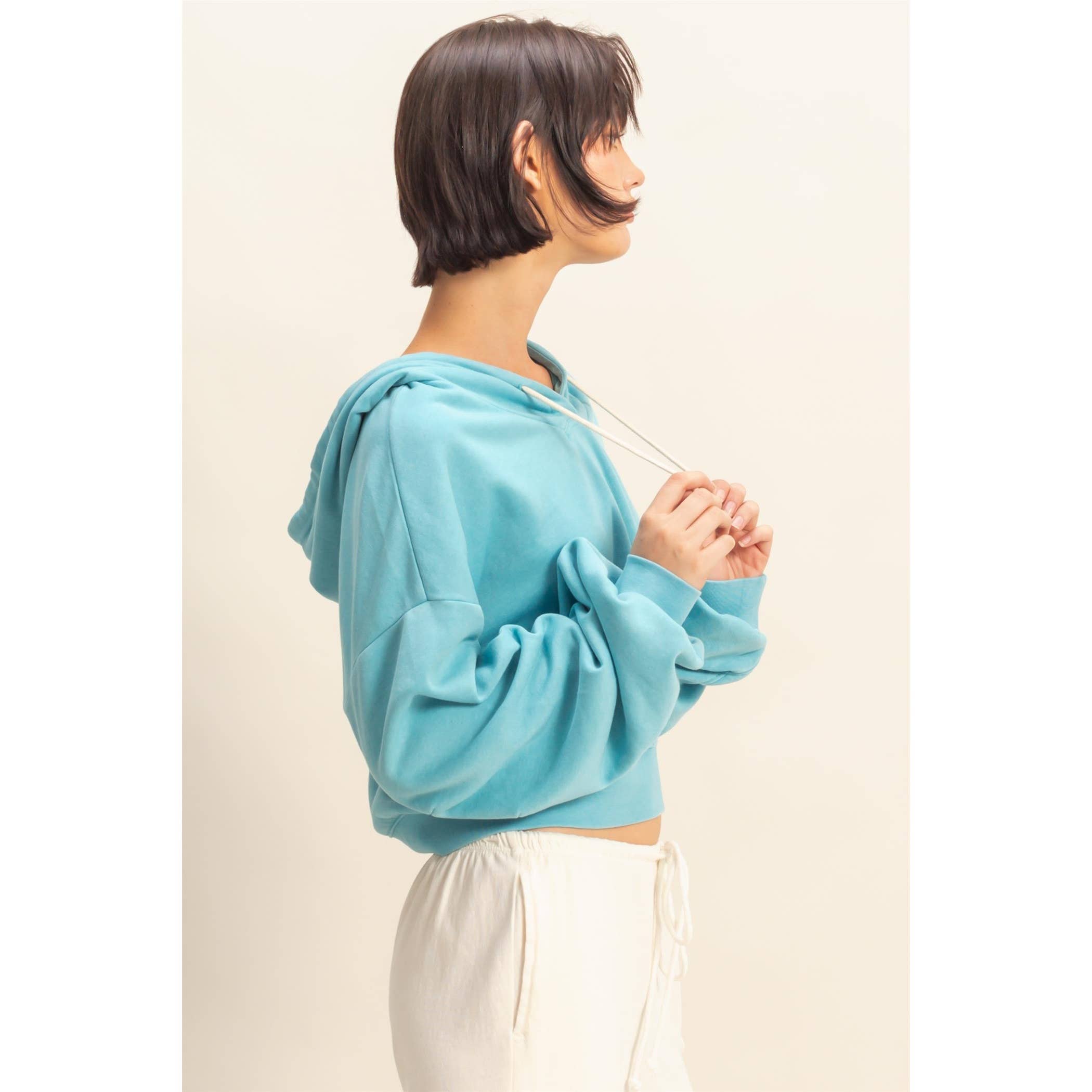 HYFVE - Vente Sweat à capuche – femme - Hoodie court à manches longues avec détail à cordon de serrage et col en V.7