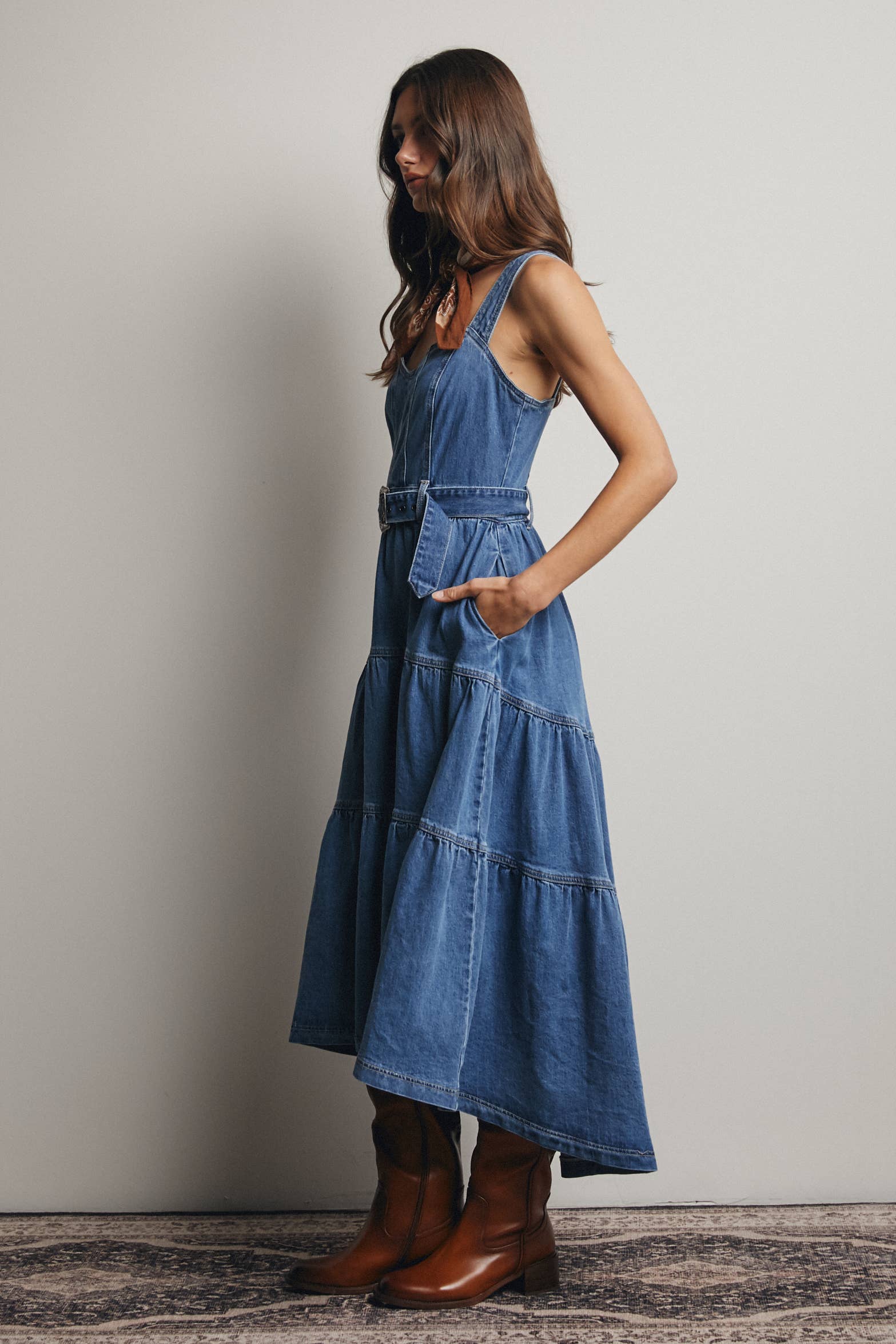 Forte - Wholesale Dress - Women's - Tiered Denim Maxi Dress FD00235