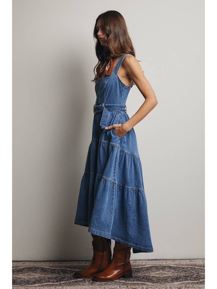 Forte - Wholesale Dress - Women's - Tiered Denim Maxi Dress FD00235