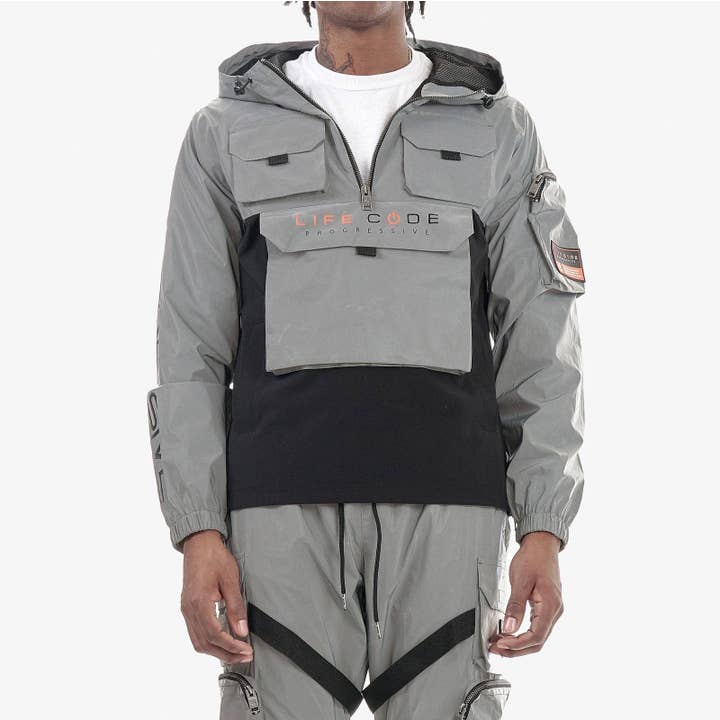 Copper Rivet - Wholesale Windbreaker – Men's - J03. SILVER (REFLECTIVE) PULLOVER WINDBREAKER