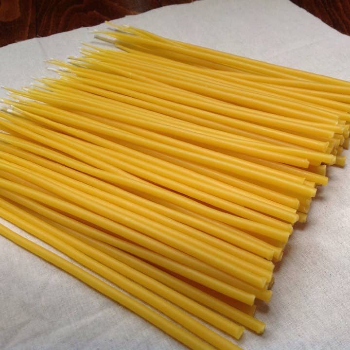 Beeswax Birthday Candles - Tall Skinny- Hand-Dipped for wholesale by Mile-End Soap & Candle Supply