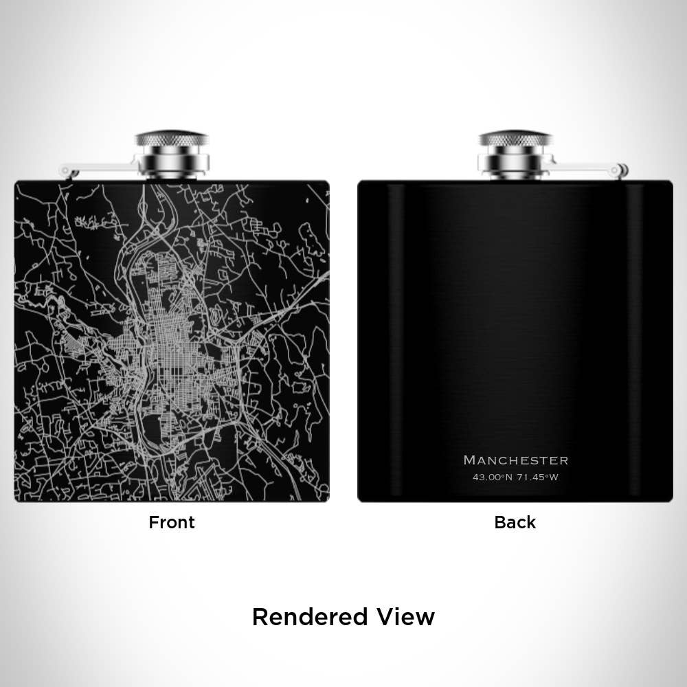 JACE.design - Wholesale Flask - Manchester NH Map Hip Flask in Matte Black1