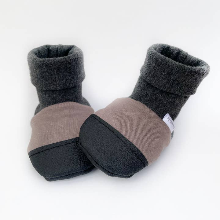 Taupe Warm Baby Boots, Bamboo Fleece Booties for wholesale by Gus Kids Co.