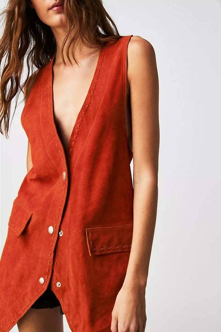 WISTERIA LANE - Wholesale Outerwear Vest - Women's - SUEDE MIDI VEST - RUST 6432JIA  2