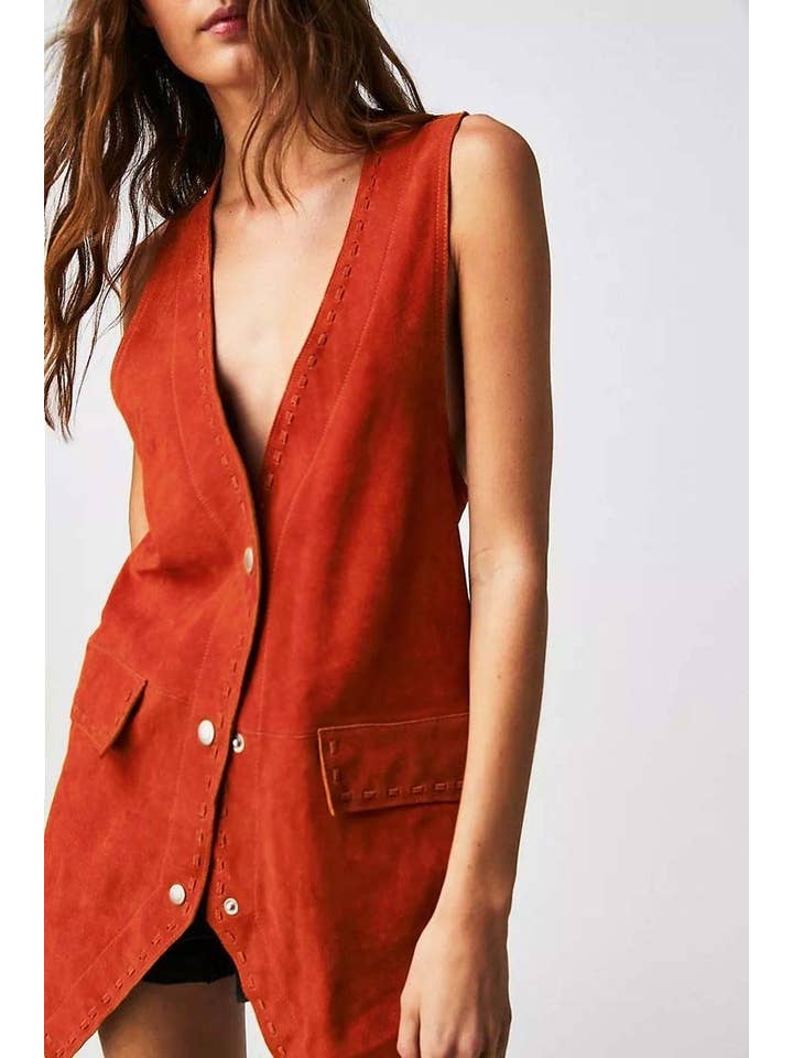 WISTERIA LANE - Wholesale Outerwear Vest - Women's - SUEDE MIDI VEST - RUST 6432JIA 2