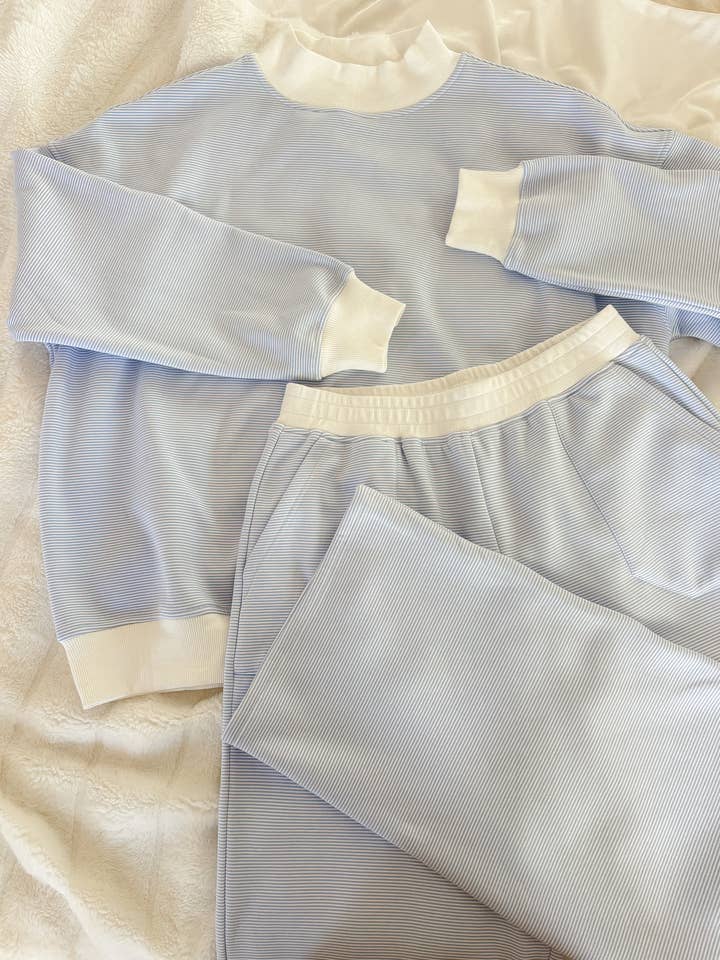 Blue and White Mini Striped Sweatpants for wholesale on Faire5