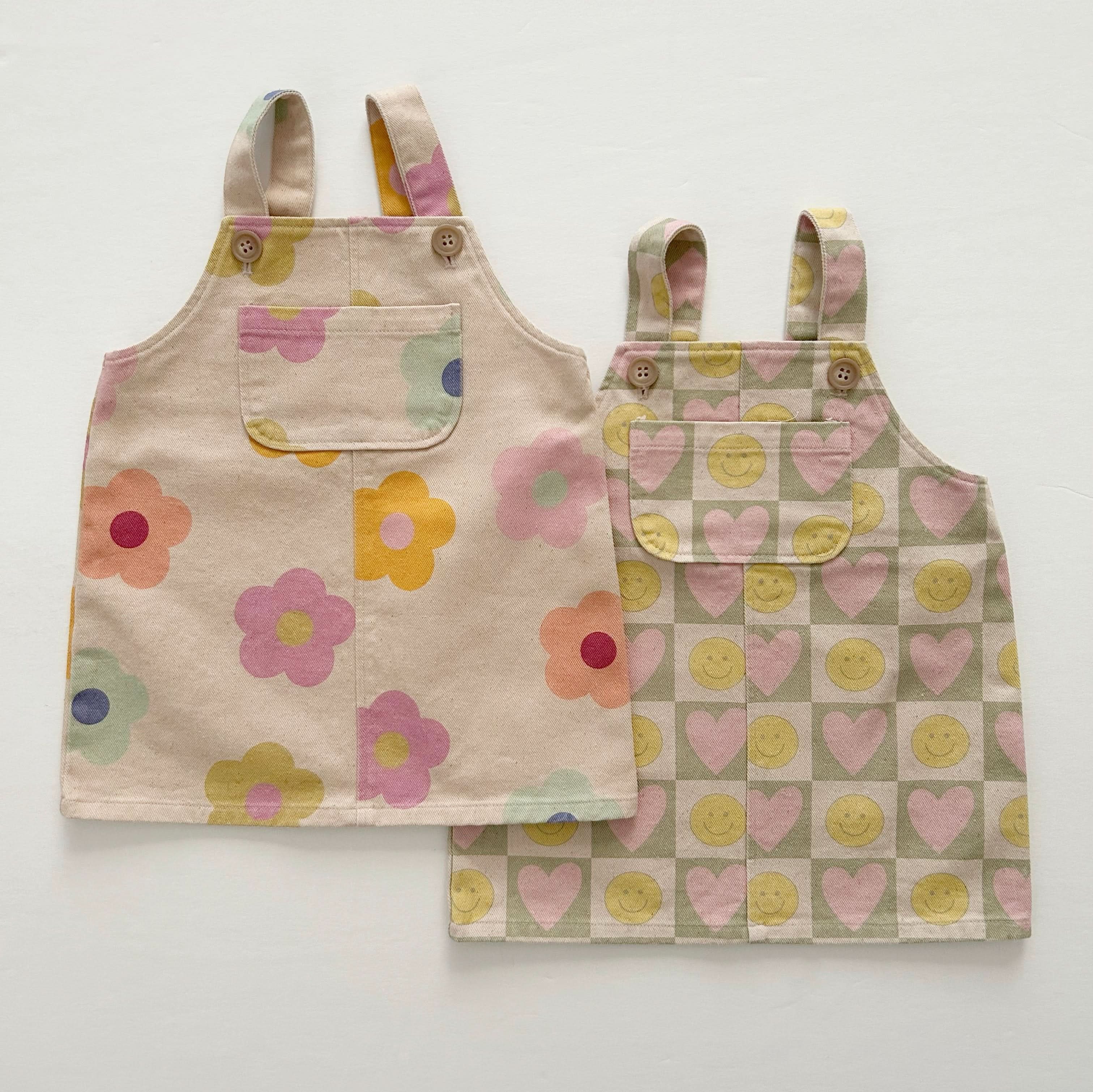 At Noon - Wholesale Overalls - Kids - [At Noon Original Design] Toddler Kangaroo Pocket Printed Denim Skirtall (6m-8y)- 2Colors6