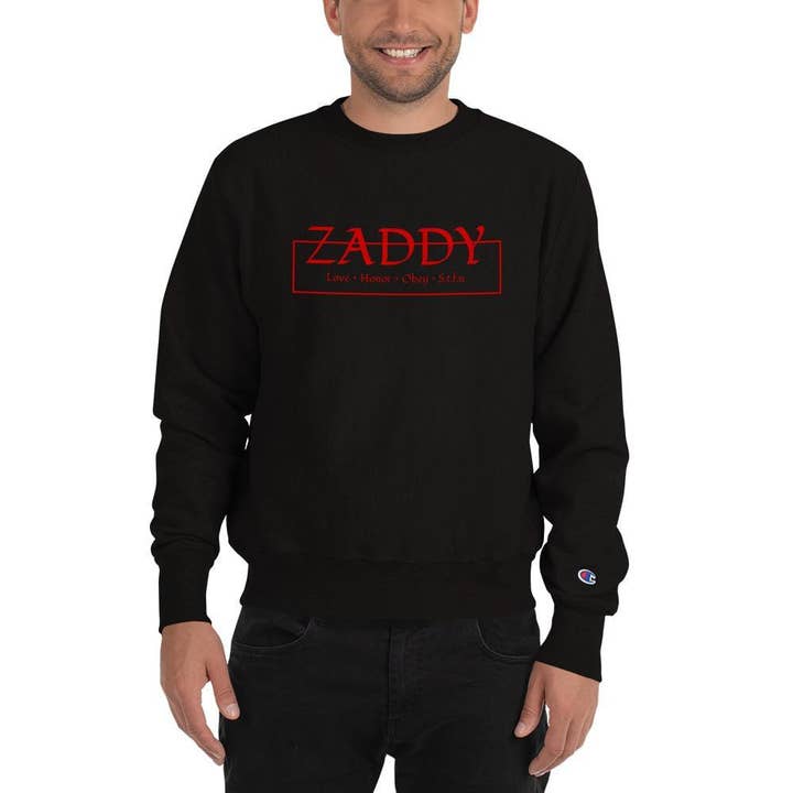 Love Honor Obey Zaddy Champion sweatshirt - rood op zwart voor wholesale door STFU