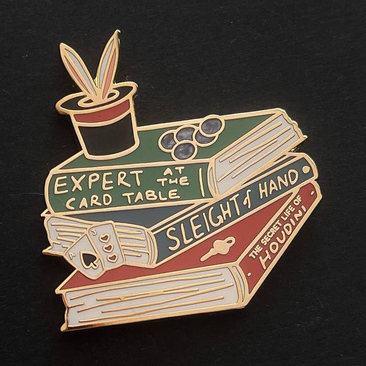 Belle's Books & Candles - Wholesale Lapel pin/button - Magician Book Stack Enamel Pin | Magic History Pin0