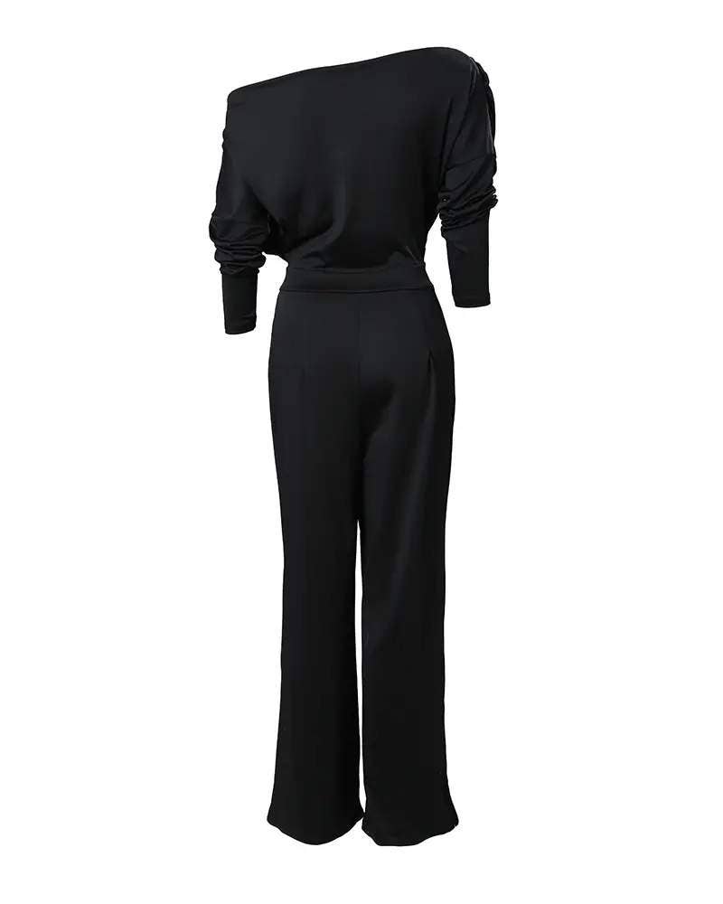 Queen Fashion - Wholesale Jumpsuit - Women's - ruched cold shoulder split hem wide leg jumpsuit6