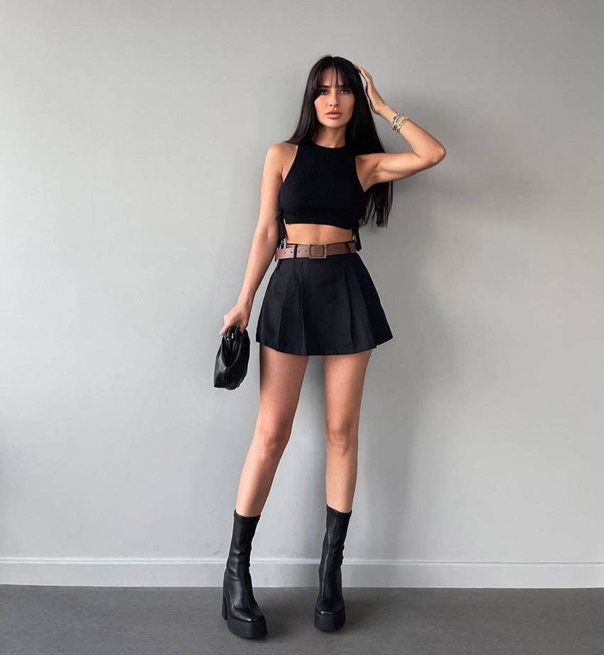 Sweetkama - Wholesale Skort - Women's - Solid Color High Waist Ladies Short KQ70260