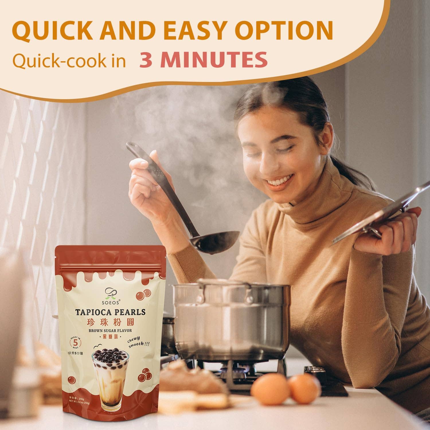 soeos - Wholesale Beverage Mix - Black Tapioca Pearls 8.8 oz, Brown Sugar Flavor3