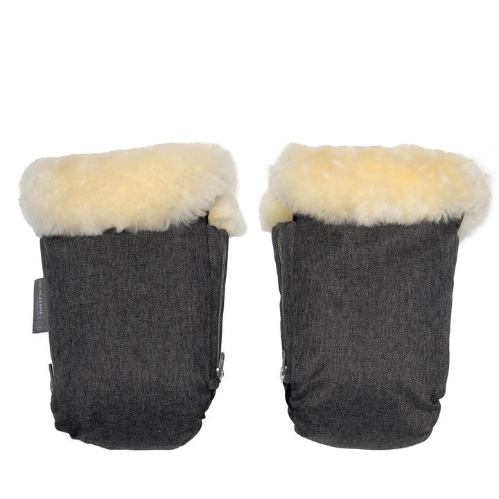 Deluxe Stroller Hand Mittens Grey for wholesale by Naturally Sheepskins UK