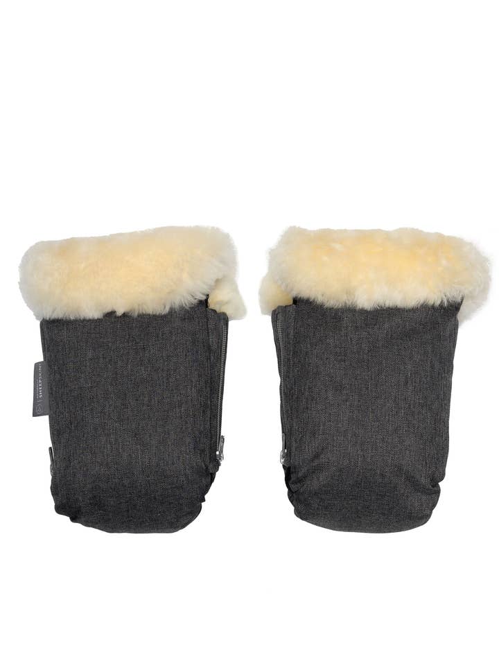 Deluxe Stroller Hand Mittens Grey for wholesale by Naturally Sheepskins UK