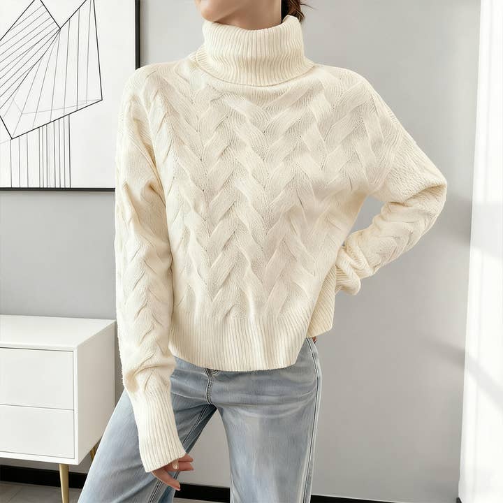 Casual solid-color woolen high-neck sweater for wholesale by Lily Clothing